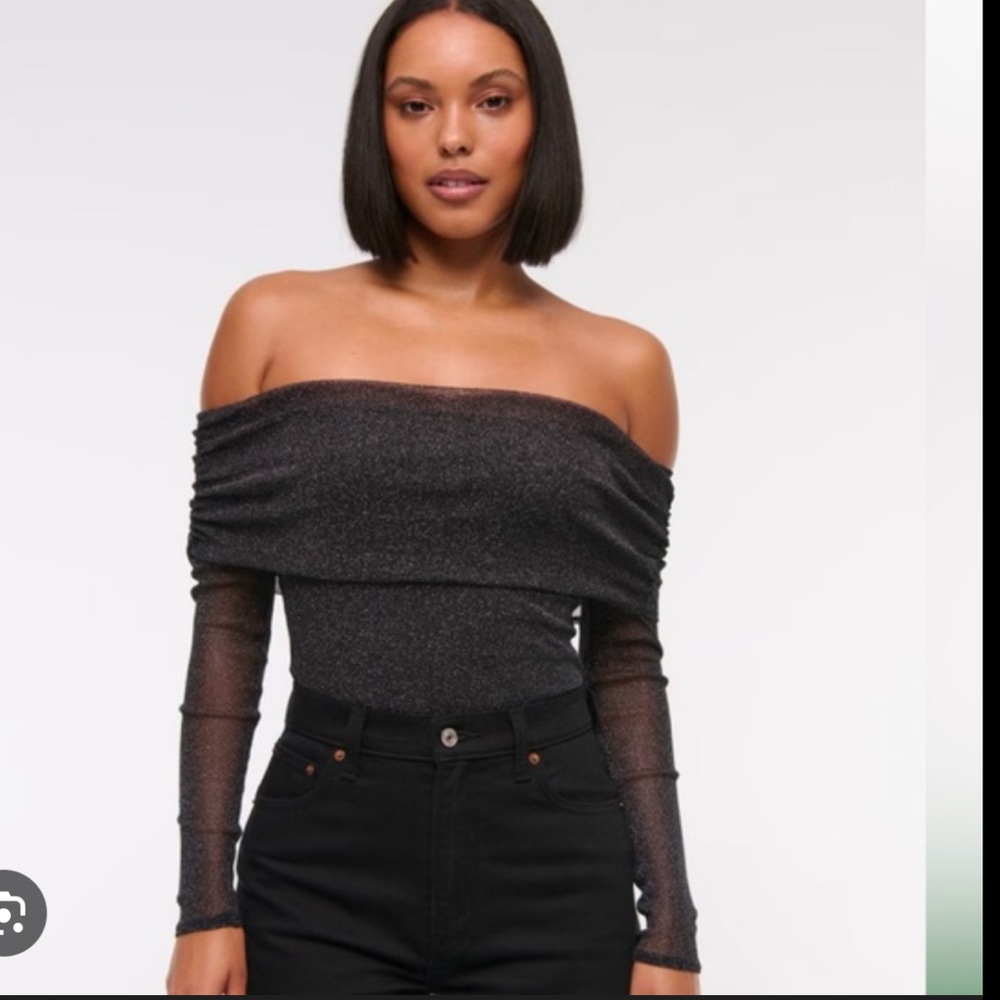 Abercrombie Long-Sleeve Off-The-Shoulder Mesh Bodysuit